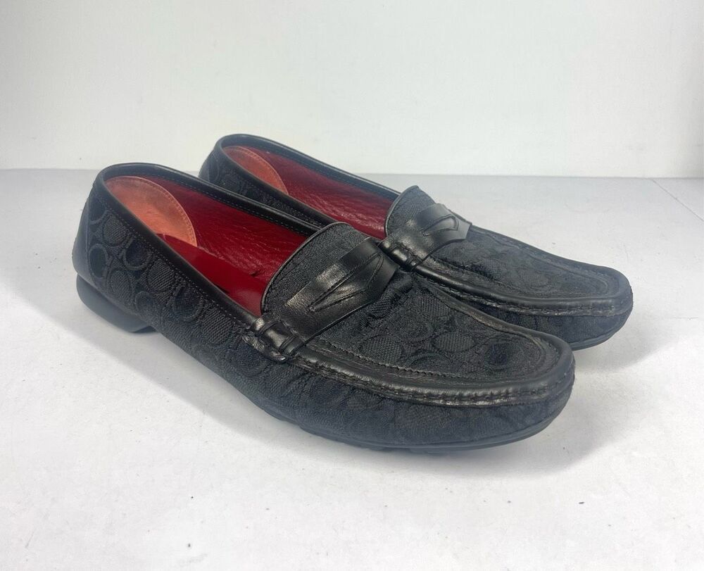 Salvatore Ferragamo Sport Black Jacquard Leather Trim Penny Loafer Women 8.5
